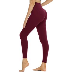 Naadloos Leggings-High-Waist Dames Hoge Taille - Rode wijn kleur - Push Up Effect, Slim Effect - Verhogen Legging - Up-Fit - Zwart Legging dames, Legging dames volwassenen, Yoga, Fitness, Hardloop, Gym, Legging - een maat 38 tot 46