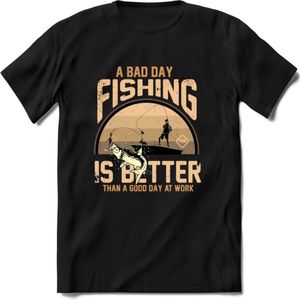 A Bad Day Fishing - Vissen T-Shirt | Beige | Grappig Verjaardag Vis Hobby Cadeau Shirt | Dames - Heren - Unisex | Tshirt Hengelsport Kleding Kado - Zwart - XL