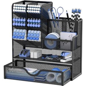 Mesh Pennenhouder Met Lade - Multifunctionele Bureau Organizer - Organizer En Accessoires Voor Kantoor Of School - Compact Formaat S