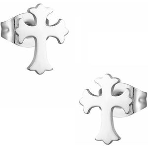 Aramat jewels ® - Zweerknopjes kruisje oorbellen zilverkleurig chirurgisch staal 9mm x 6mm