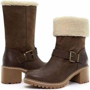 Winter warme dames wandellaarzen met bontkraag, chunky hakken, maat 3.5-8 - Koffie, 41 EU