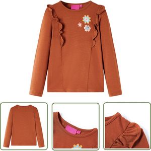 vidaXL Meisjeskleren - Kinderhemd - Kindershirt met lange mouwen 104 cognackleurig - Langmouwig Kindershirt - Cogniakkleur - Bloemenprint
