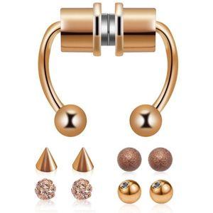 Cabantis Punk Neuspiercing - Fake Piercing - Neusring - Oorbellen - Festival - Magnetisch - Uitwisselbaar - Rose-gold 4 delig