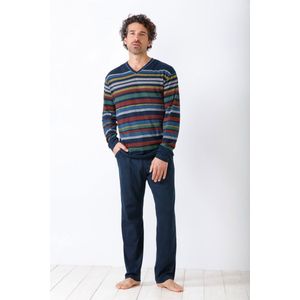 Hajo heren pyjama bonte strepen - Blauw - Maat - 52
