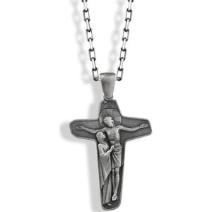 Virgin Mary bij Kruisiging van Jezus aan kruis ketting Oxidized 16 inches