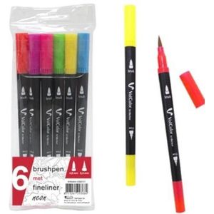 Verhaak Brushpennen/fineliner Neon 15 Cm 6 Stuks