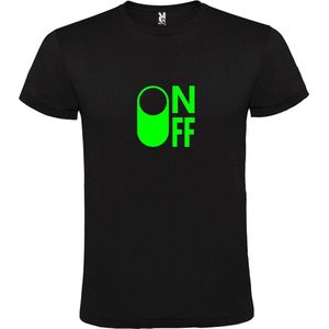 Zwart T-Shirt met “ On/Off Button ON “ afbeelding Neon Groen Size XXXXL