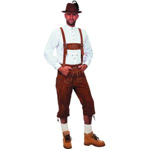 Wilbers & Wilbers - Boeren Tirol & Oktoberfest Kostuum - Lange Lederhose Gerd Bruin Man - Bruin - Maat 46 - Bierfeest - Verkleedkleding
