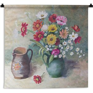 Wandkleed Stillevens Abstract - Stilleven van kleurrijke bloemen in een vaas Wandkleed katoen 150x150 cm - Wandtapijt met foto