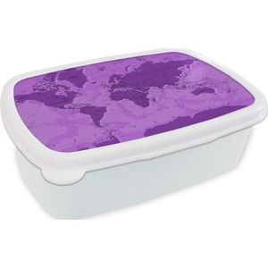 Broodtrommel Wit - Lunchbox - Brooddoos - Wereldkaart - Stoer - Groen - 18x12x6 cm - Volwassenen