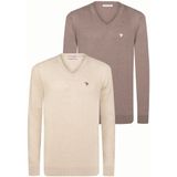 Felix Hardy - Classic V-Neck Knit Sweater - Beige-Bruin - 2 Pack - 100% Katoen Heren