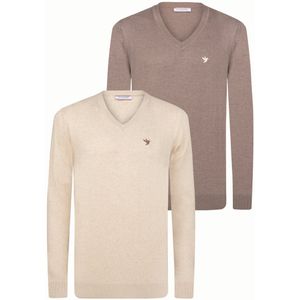 Felix Hardy - Classic V-Neck Knit Sweater - Beige-Bruin - 2 Pack - 100% Katoen Heren