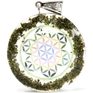 Orgonite Power Hanger Voor Ketting - Groene Steen Mandala - 4x4x0.5cm