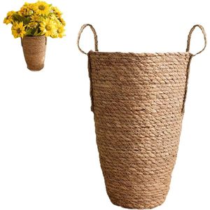 Gevlochten rieten mand voor planten - Moderne grote bloempot van rotan - Rotan binnenpotafdekking voor planten - Natuurlijke rieten plantenmand - Thuisdecoratie - Elegante opslagmand (S)