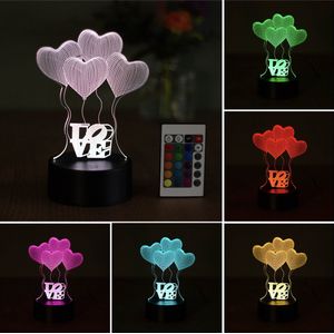 Klarigo® Nachtlamp – 3D LED Lamp Illusie – 16 Kleuren – Bureaulamp –Hartjes - Liefde – Sfeerlamp – Nachtlampje Kinderen – Creative - Afstandsbediening - Valentijn - Valentijnsdag
