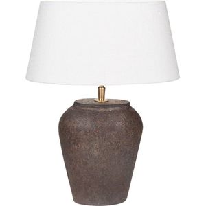 Ovale tafellamp keramiek met kap | 1 lichts | bruin / creme | keramiek / stof | Ø 25 cm | 44 cm hoog | tafellamp | landelijk / klassiek / sfeervol design