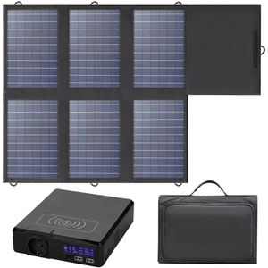 Solar Powerbank - Powerstation - Draagbare - Krachtcentrale - met 60W - Opvouwbaar Zonnepaneel - USB-C Uitgang - voor Thuis - Tenten - Buiten - Kamperen - Noodsituaties - 41600Mah - 200W - 100-240V - 50/60Hz - Zwart