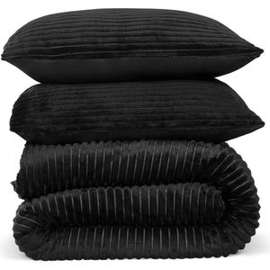 DoubleDry - Dekbedovertrek - Rib Flanel - Tweepersoons 200x220 cm + 2 Kussenslopen