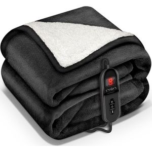 Sinnlein- Elektrische deken met automatische uitschakeling, zwart, 200 x 180 cm, warmtedeken met 9 temperatuurniveaus, knuffeldeken, wasbaar