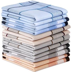 Set van 12 Herbruikbare Katoenen Zakdoeken voor Heren - Traditionele Stofdoeken 40 cm x 40 cm