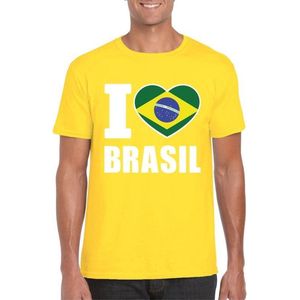 Geel I love Brazilie supporter shirt heren - Braziliaans t-shirt heren S