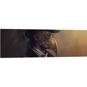 Vlag - Zijaanzicht van Man met Zwarte Hoed en Goud Masker - 120x40 cm Foto op Polyester Vlag