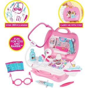 Barbie Deluxe 20 Delig Doktersset Speelset - Barbiepop Speelgoedoktersset - Dokterskoffer Speelfigurenset - Leeftijd 3+