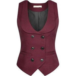 Damesvest met gebogen revers en V-hals - Geruit vest met twee zakken