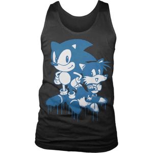 Sonic The Hedgehog Tanktop -XL- Sonic & Tails Sprayed Zwart