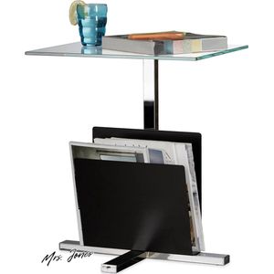 Mrs. Jones Premium Collection Bijzettafel Tijdschriftenbak Metaal Glas - Salontafel - HxBxD: 53 x 46 x 36 cm - Zwart .