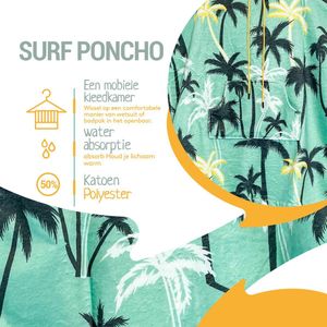ABSRB Surfponcho Palmbomen Junior - Strandhanddoek voor Kinderen - 50% katoen en 50% polyester - One Size - Absorberend en Sneldrogend - poncho