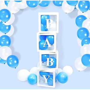 Ballon box decoratie pakket XL met ballonslinger wit en blauw Baby 78-delig - ballonbox - ballonblok - babyshower - genderreveal - babyshower
