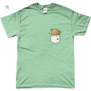 T-shirt - met opdruk - beertje in borstzakje - groen - S