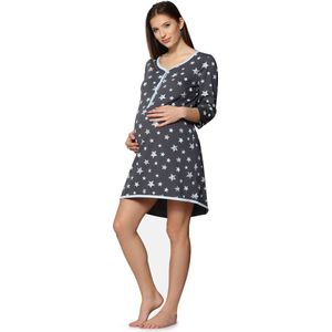 Be Mammy Dames Nachtemd - Zwangerschaps Nachthemd - Three-quarter mouwen - Katoen - BE-BE20-275-ND - GraphieSterrenBlauw - M