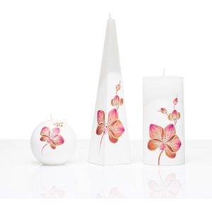 Kaarsen - Set Handgeschilderd - Orchidee - cadeau
