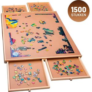 Asawa Puzzelbord - Puzzelplaat Draaibaar met Opbergsysteem - 1500 Stukjes - 4 Lades - Houten Puzzeltafel - Puzzelmat - Portapuzzle