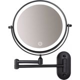 Make-up Spiegel Wand - Mat Zwart - 10x Vergrotend - Dimbare LED Verlichting