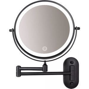 Make-up Spiegel Wand - Mat Zwart - 10x Vergrotend - Dimbare LED Verlichting