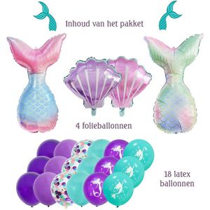 Mermaid Ballonnen - 22 Stuks - De kleine zeemeermin / The Little Mermaid - Verjaardag Versiering / Feestpakket - Ballonnen Set - Kinderfeestje Zeemeermin Thema - Roze ballon - Blauwe ballon - Paarse ballon - Happy Birthday