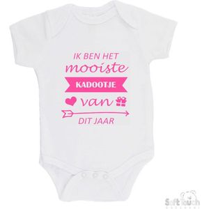 100% katoenen Romper ""Ik ben het mooiste kadootje van dit jaar"" Meisjes Katoen Wit/roze Maat 62/68