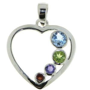 SilverGems zilveren Hart hanger met diverse gefaceteerde edelstenen