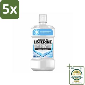 5 x Listerine – Mondwater – Advanced White – Mild – 500 ml - Grootverpakking - Koffiezetapparaat