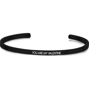 Key Moments 8KM-B00459 - Stalen open bangle met tekst - you are my valentine - zirkonia - one-size - zwart