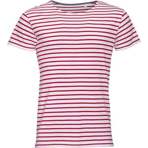 SOLS Heren Miles Gestreept T-Shirt met korte mouwen (Wit/rood)