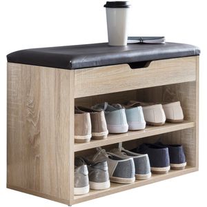 Halbankje met opbergruimte (1x lade) - Schoenenbank (60 cm x 30 cm x 44 cm) - Mangohout met Staal Massief - Industrieel Bankje - Halbankje - Venterbank Decoratie - Halbankje Hal - Bankje Hout - Houten Bankje Decoratie - Entree Meubilair