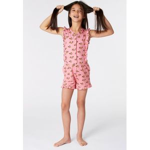 Woody jumpsuit meisjes - roze - axolotl vis all-over print - 221-1-OND-Z/944 - maat 152