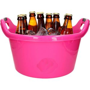 Bierflessen koelen emmer - 17L - roze - kunststof - 45x27 cm - Met 36x grote ijsblokken houders