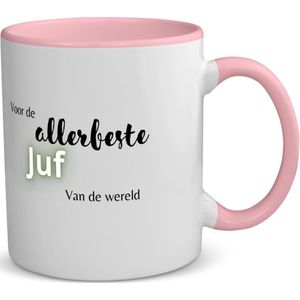 Akyol - voor de allerbeste juf van de wereld koffiemok - theemok - roze - Juf - de beste juf - juf - verjaardagscadeau - verjaardag - cadeau - afscheidscadeau - geschenk - leuke cadeau - kado - gift - juffendag - 350 ML inhoud
