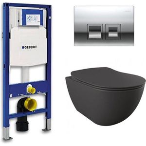 Geberit UP 100 toiletset - Inbouw WC Wandcloset - Creavit Mat Antraciet Geberit Delta-50 Glans Chroom