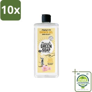 10 x Marcel's Green Soap - Douchegel - Vanille & Kersenbloesem - Verzorgend & zacht - 300 ml - Grootverpakking - Douchegel - Biologische Douchegel - Vegan Douchegel - Douchegel Vanille - Douchegel Kersenbloesem